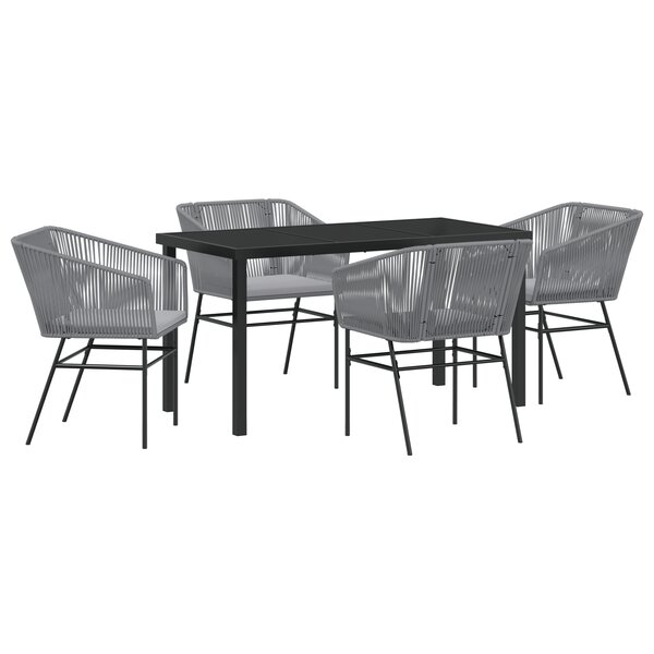 vidaXL Set de Salle à Manger de Jardin de 5 Pièces avec Coussins Gris Poly Rattan