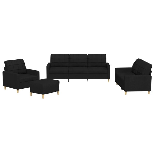 vidaXL Ensemble de canapés 4 Pièces avec coussins Noir Tissu