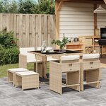 vidaXL Ensemble à manger de jardin et coussins 9 Pièces beige Poly rotin