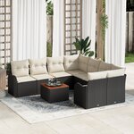 Set de Sofa de Jardin Modulaire de 9 Pièces avec Coussins Noir Poly Rattan Acacia