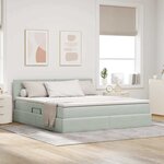 vidaXL Lit de rangement LED avec matelas Gris clair 160 x 200 cm