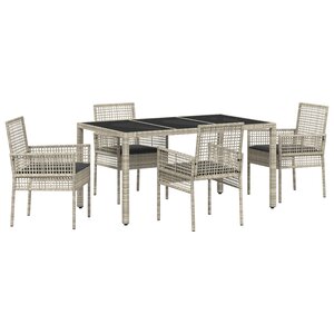 Ensemble de salle à manger de jardin 5 pièces avec coussins gris clair en poly rotin
