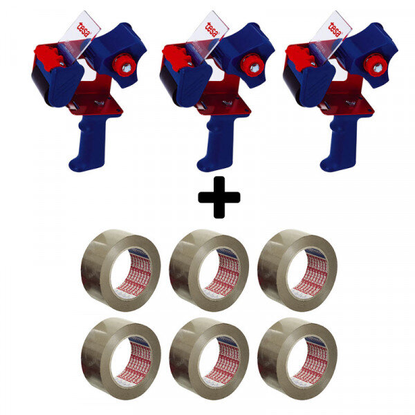 Lot de 3 dévidoirs en métal + 6 rouleaux de rubans adhésif tesa basic havane