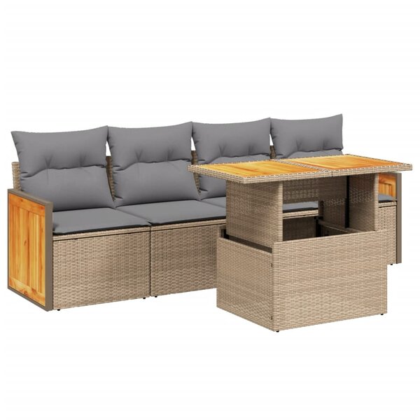vidaXL Salon de jardin avec coussins 5 Pièces beige résine tressée