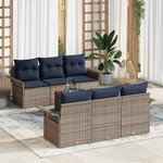 vidaXL Ensemble de canapé de jardin avec coussin 7 Pièces Gris polyrotin