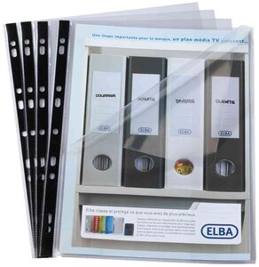 Sachet de 10 Pochettes perforées A4 PP 0,07 mm Lisse ouverture angle ELBA