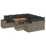 vidaXL Salon de jardin 9 Pièces avec coussins gris résine tressée