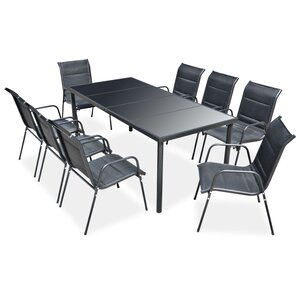 vidaXL Mobilier de salle à manger d'extérieur 9 Pièces Acier Noir