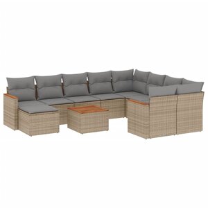 vidaXL Salon de jardin et coussins 11 Pièces mélange beige résine tressée