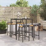 vidaXL Ensemble de bar jardin 5 Pièces noir poly rotin/bois massif acacia