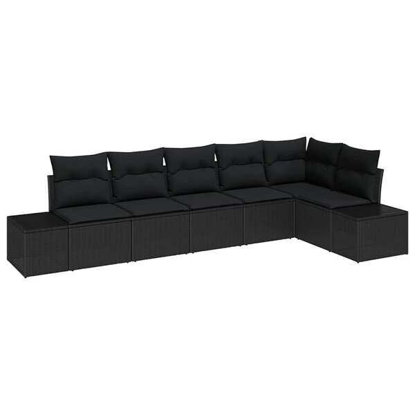 vidaXL Ensemble de canapé de jardin avec coussin 6 Pièces Noir polyrotin