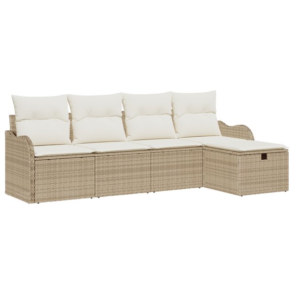 Ensemble de Canapés de Jardin 5 pièces avec Coussins Beige Poly Rattan