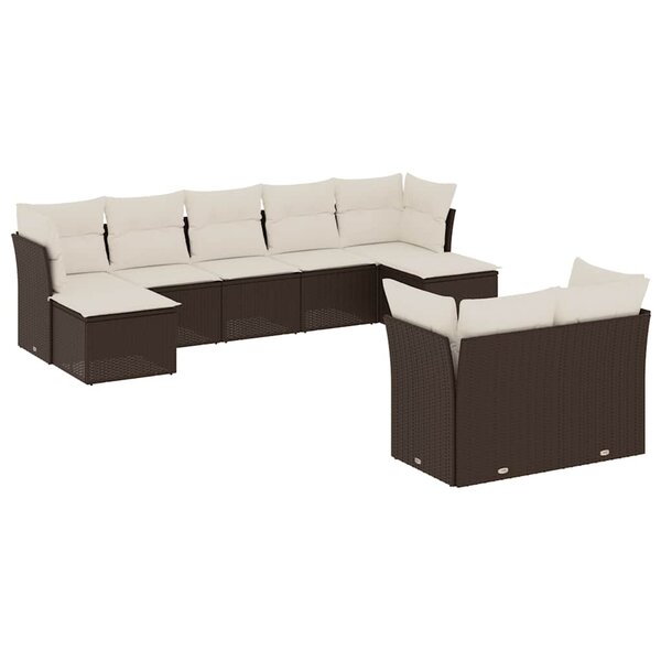 vidaXL Salon de jardin avec coussins 9 Pièces marron résine tressée