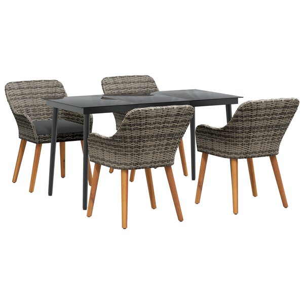 vidaXL Ensemble de repas de jardin 5 pièces en poly rattan gris
