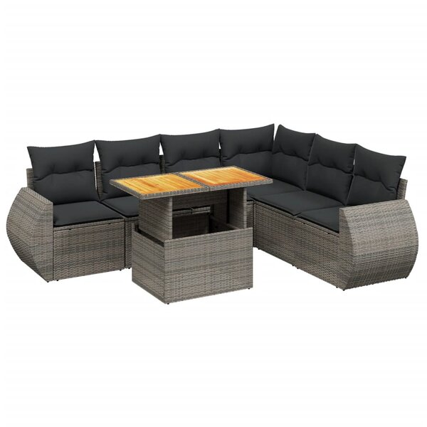 vidaXL Salon de jardin avec coussins 7 Pièces gris résine tressée