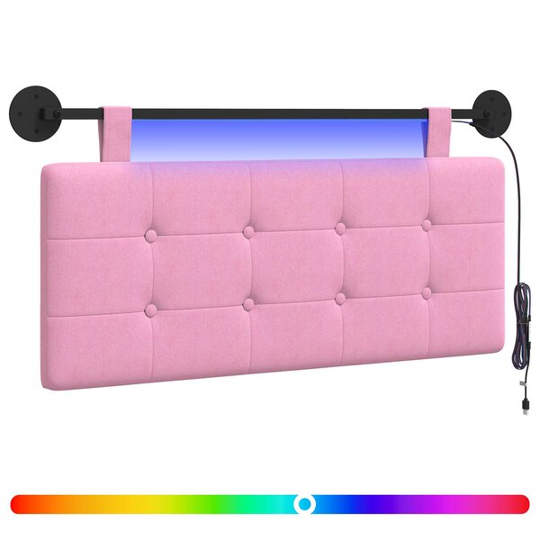 vidaXL Tête de lit suspendue Avec lumière LED Rose Tissu