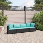 vidaXL Salon de jardin 4 Pièces avec coussins noir résine tressée
