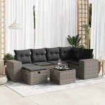 vidaXL Salon de jardin avec coussins 7 Pièces gris résine tressée