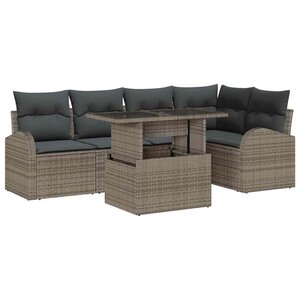 vidaXL Ensemble de canapé de jardin avec coussin 6 Pièces Gris Poly rotin