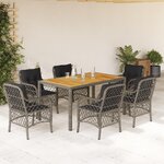 vidaXL Ensemble à manger de jardin et coussins 7 Pièces gris rotin