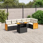 vidaXL Salon de jardin 7 Pièces avec coussins noir résine tressée