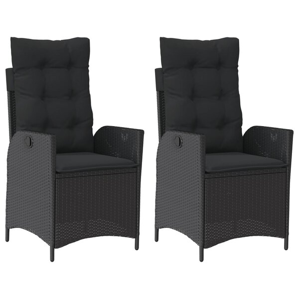 vidaXL Chaises inclinables de jardin lot de 2 et coussins noir rotin