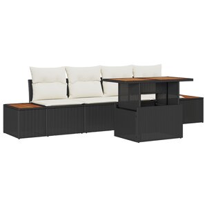 Ensemble de canapé de jardin 5 pièces avec coussins noir  rotin poly