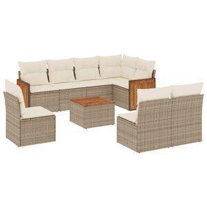 vidaXL Salon de jardin avec coussins 9 Pièces beige résine tressée