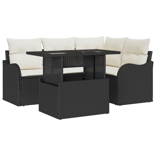 Ensemble de Canapés de Jardin 5 Pièces avec Coussins Noir Poly Rattan