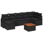 vidaXL Ensemble de canapé de jardin avec coussin 8 Pièces Noir Poly rotin