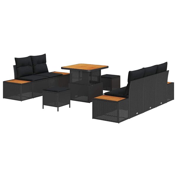 vidaXL Ensemble de canapé de jardin 8 Pièces Noir 80 x 80 x 71 cm