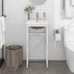vidaXL Cadre de lavabo de salle de bain vasque à encastrer Blanc Fer