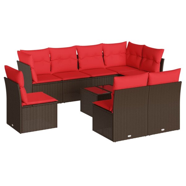 vidaXL Salon de jardin avec coussins 9 Pièces marron résine tressée