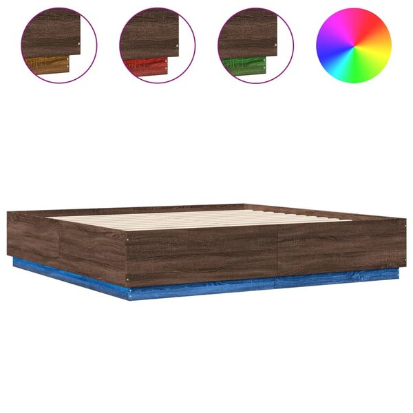 vidaXL Cadre de lit avec lumières LED chêne marron 200x200 cm