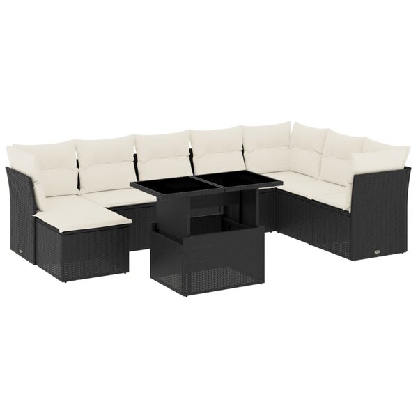vidaXL Salon de jardin 9 Pièces avec coussins noir résine tressée