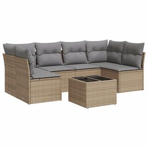 vidaXL Salon de jardin avec coussins 7 Pièces beige résine tressée
