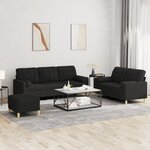 vidaXL Ensemble de canapés 3 Pièces avec coussins noir tissu