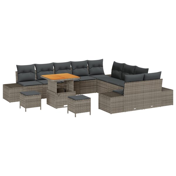 Canapé de jardin 13 pièces avec coussins gris en rotin synthétique