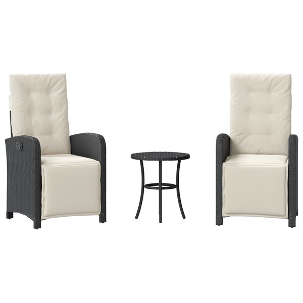 vidaXL Ensemble de bistro 3 Pièces avec coussins noir résine tressée