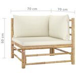 vidaXL Salon de jardin 2 Pièces avec coussins blanc crème bambou