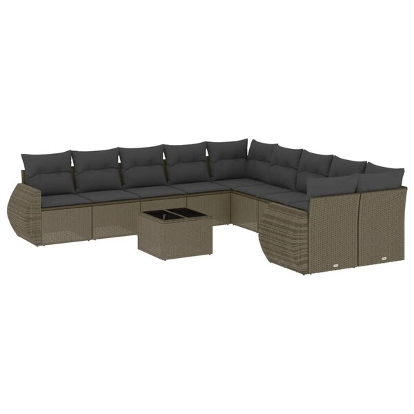 vidaXL Salon de jardin 11 Pièces avec coussins gris clair résine tressée