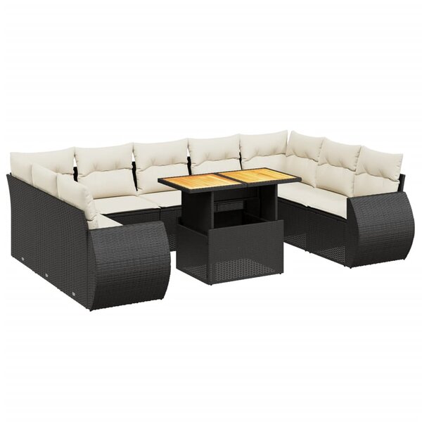 vidaXL Salon de jardin 10 Pièces avec coussins noir résine tressée