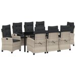 vidaXL Ensemble de Salle à Manger de Jardin de 9 pièces avec Coussins en Rattan Poly Gris Clair