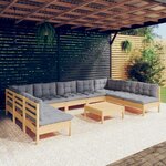 vidaXL Salon de jardin 10 Pièces avec coussins gris bois de pin massif