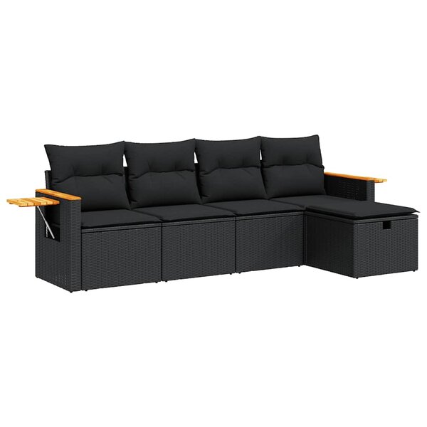 vidaXL Salon de jardin 5 Pièces avec coussins noir résine tressée