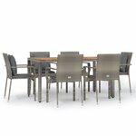vidaXL Ensemble à manger jardin et coussins 7 Pièces gris rotin