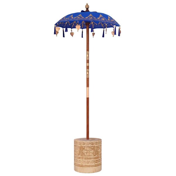 vidaXL Parasol avec Base Bleu et Marron 250 cm Coton et bois
