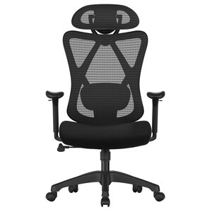 Chaise de bureau en toile fauteuil d’ordinateur siège ergonomique support lombaire réglable appui-tête réglable dossier inclinable charge 150 kg hauteur réglable noir 12_0004856