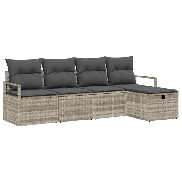 Set de canapé de jardin 5 pièces avec coussins Gris clair Poly Rattan