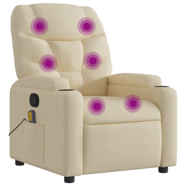 vidaXL Fauteuil inclinable de massage crème tissu